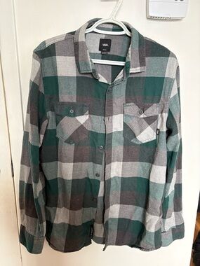 Vans Green and Gray Plaid Flannel Shirt